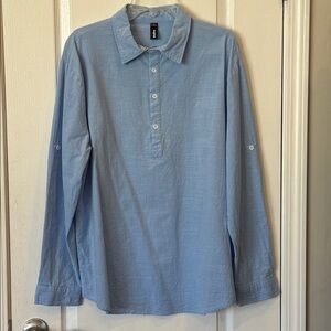 NWOT Men’s Blue Cotton Linen 5 Button Shirt Size XL / FITS Like LARGE